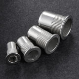 🔩 Wensilon - 200 tuercas de remache M6 métricas de acero inoxidable con acabado 304, cabeza plana, tuerca de inserción roscada, cuerpo moleteado