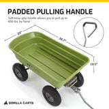 Carretilla de Acero Resistente de 600 Libras de Capacidad para jardín, de fácil volcado rápido, con asa de tracción Recta, Color Verde