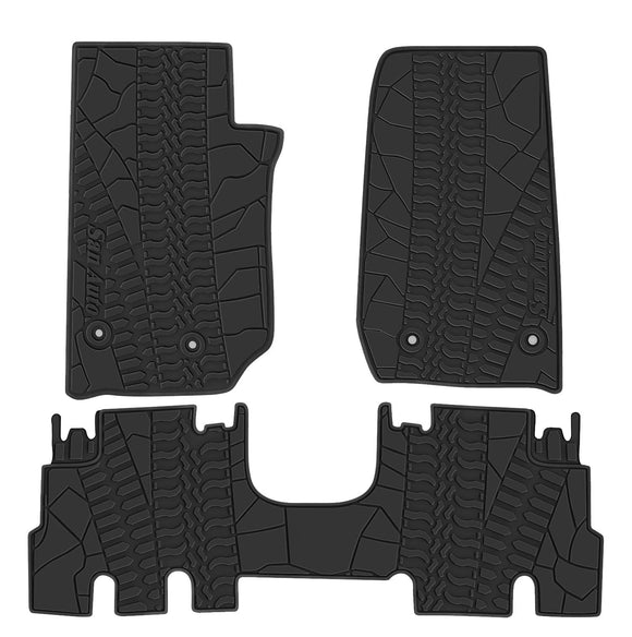 Juego completo de 4 alfombrillas de San Auto para Jeep Wrangler de 4 puertas, Sahara Rubicon JK 2014 2015 2016 2017 2018, ajuste personalizado, de goma negra completa, para todo tipo de clima,