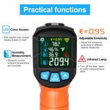 Termómetro infrarrojo, termómetro láser digital sin contacto, pistola de temperatura con visualización LCD de color para cocinar, reparaciones del hogar, medición de humedad de -50 °C a 800 °C (-50 ~ 800 °C)