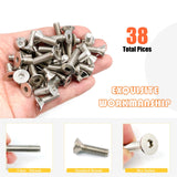 🔩 Matrelt - 38 tornillos de cabeza avellanada 1/4-20, 5 tamaños, kit de surtido de tornillos de cabeza plana con llaves Allen, tornillos de cabeza plana de acero inoxidable 304, tornillos de cabeza