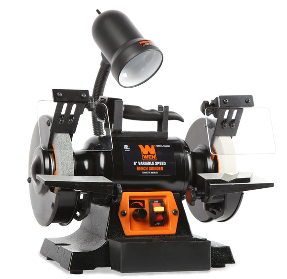 WEN BG625V - Molinillo de banco de velocidad variable de 2,5 amperios, 6 pulgadas, con luz de trabajo flexible, color negro