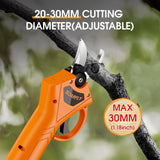 Tijeras de podar eléctricas, 35 mm, 1.4 pulgadas de diámetro de corte, podadora eléctrica profesional inalámbrica para cortar ramas de árboles, (2 baterías de 2000 mAh y 1 cargador incluido), naranja