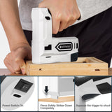 ▶ Pistola de grapas eléctrica, grapadora eléctrica de iones de litio 2 en 1, kit de clavadora inalámbrica de 4 V con grapas clavos, cargador USB, herramienta para tapicería, reparación de Bielmeier