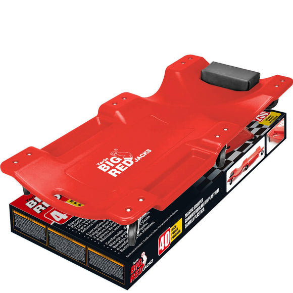 BIG RED  Torin Moldeado por soplado de plástico para Coche/Tienda Enredadera: Carro mecánico de 40 Pulgadas con reposacabezas Acolchado, bandejas de Herramientas Dobles y 6 Ruedas, Rojo