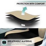 ▶ Juego de fundas de asiento COMBO con funda para volante y almohadilla para cinturón de seguridad (compatible con airbag y asiento dividido en beige/negro)