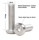 binifiMux 10 tornillos de cabeza Allen M8 x 40 mm con remache avellanado, tornillos de conexión para muebles, acero inoxidable 304