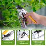 Tijeras de poda de acero ultra afiladas de Alemania, corte 3 veces más fácil, diseño ergonómico, corte débil de artritis de mano, sin esfuerzo, tijeras de jardín resistentes de 1 pulgada