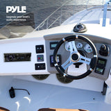 ▶ Kit de altavoces receptor de unidad principal marina – Estéreo digital LCD integrado Bluetooth y micrófono con sistema de radio AM FM 5.25 pulgadas, altavoces impermeables (2) lectores MP3/SD y control remoto – PLMRKT46BK