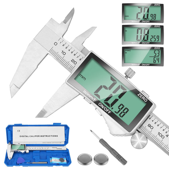 CALIBRADOR DIGITAL con pantalla LCD extragrande de 6 pulgadas (15 cm función de apagado automático, fácil cambio de unidades, calibrador vernier de acero inoxidable para bricolaje y hogar