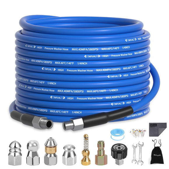 ▶ Limpieza de lavadora a presión, kit de chorro de alcantarillado para manguera de limpieza de drenaje de presión de trabajo NPT de 1/4 pulgadas, manguera de limpieza de drenaje