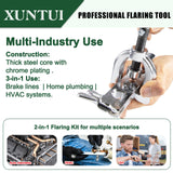 ▶ Herramientas profesionales de abocinamiento de línea de freno con precisión concéntrica, herramienta doble con cortador de desbarbado y 7 adaptadores para tubos de cobre, aluminio/latón