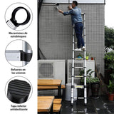 ▶ Escalera Telescópica Plegable 3.8 Metros Tijera Retráctil, Capacidad 150 kg, Escaleras Plegables de Aluminio, Escalera de Extensión Portátil, Antideslizante Multifuncional Portátil