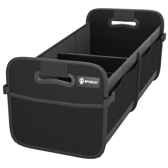 Sposuit Organizador de maletero para coche, almacenamiento plegable de 70 litros con 11 bolsillos y asas reforzadas, organizadores de maletero SUV para carga de comestibles (negro)