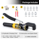 ▶ Herramienta de prensado hidráulico y cortador de cables, crimpadora hidráulica de lengüetas de cable 8 toneladas de EE. UU. 12 AWG a 00 (2/0) kit de herramientas de cable de terminal eléctrico