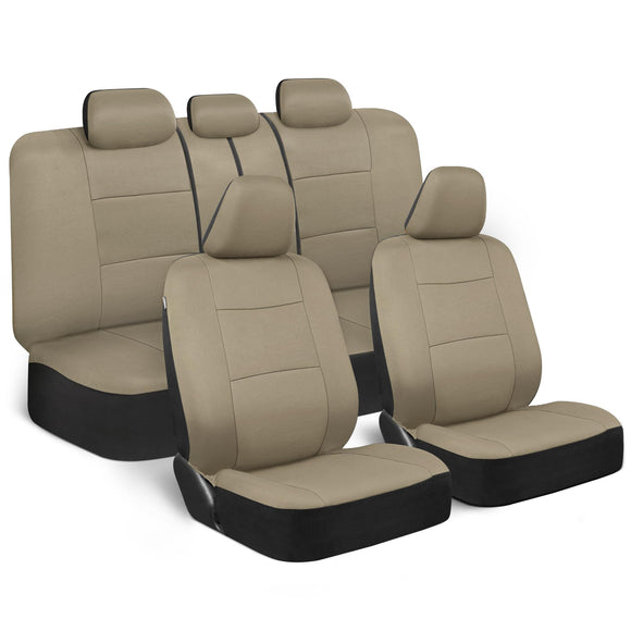 ▶ Juego Completo de Fundas para Asiento de Auto, en Color Beige, Fundas para Asiento de Banco Dividido Delantero y Trasero, fácil de Instalar, para automóviles, Camiones, Furgonetas, SUV.