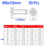 Tornillos de cabeza de botón M6-1.0 x 10 mm, acero inoxidable 304, rosca completa, transmisión de enchufe Allen, 50 unidades