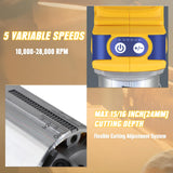Routers de velocidad variable Enrutador compacto inalámbrico, Mellif sin escobillas para batería DeWalt de 20 V MAX (sin batería) 28.000 RPM 600 W con base fija, 12 brocas de enrutador de 1/4 pulgadas, 5 velocidades, guía de
