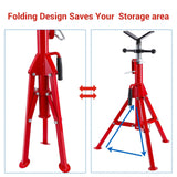 ▶ Soporte de tubería plegable ajustable para tuberías de alta resistencia, construcción de acero robusto, capacidad de carga de 2500 libras, soportes de conector de cabeza en V para