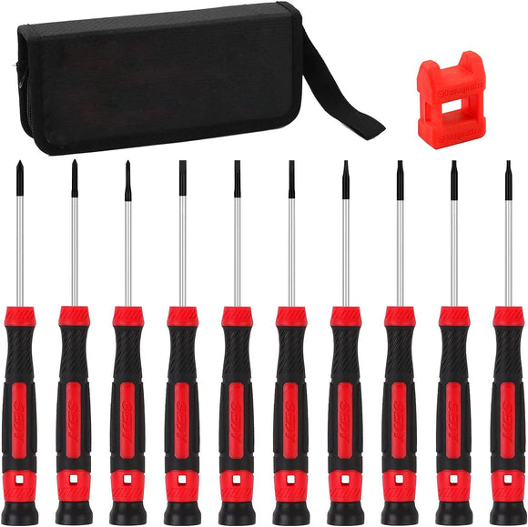 Juego de destornilladores de precisión de 11 piezas, mini destornilladores magnéticos para lentes, relojes, ordenadores, portátiles, teléfonos, Phillips, ranurado, Torx, mango antideslizante, bolsa de