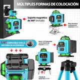 Nivel Láser Autonivelante con 1m Trípode 16 Líneas 360° Lcd, 16 líneas 4D Nivelador Láser con Base de Elevación, Control Remoto, Caja de Herramientas