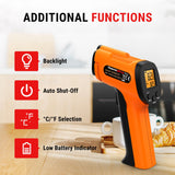 Pistola de termómetro infrarrojo, termómetro láser para cocina, horno de pizza, plancha, motor, HVAC, pistola de temperatura láser con emisividad ajustable y medida máxima de -165 °F