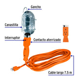 Lámpara de taller metálica con contacto aterrizado, 7.5 m