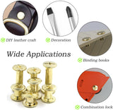 🔩 Alloygold Juego de 75 tornillos de encuadernación dorados Chicago surtidos, 3 tamaños de tornillo redondo de cabeza plana, remache de clavo, botón Chicago para manualidades, decoración de cuero, encuadernación (M5 x 6, 10, 12)