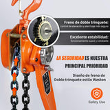 Polipasto，2 tonelada 4410 Libras Cadena G80, Freno Weston, Compatible con 3 Metros polipasto Manual para Espacios Estrechos