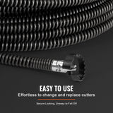 Cable de limpieza de drenaje profesional de 100 pies x 5/8 pulgadas, 7 cortadores para tubos de 0.8 a 3.9 pulgadas, cable de taladro de alcantarillado de núcleo hueco para fregadero, drenaje