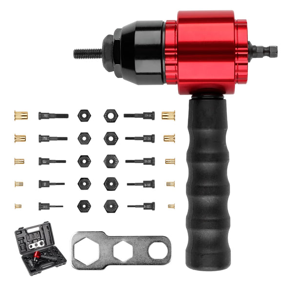 ▶ Remachadora Profesional Juego de Herramientas de remachado para Taladro inalámbrico, Juego de Remachadora de 5 Clavijas métricas y 5 SAE y 50 Tuercas de Remache Surtidas, Bolsa de Transporte Resistente