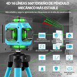 Nivel Láser Autonivelante con 1m Trípode 16 Líneas 360° Lcd, 16 líneas 4D Nivelador Láser con Base de Elevación, Control Remoto, Caja de Herramientas