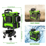 Nivel Láser Autonivelante Verde, 3D 12 Líneas, Nivelador Láser, Nivel láser de líneas cruzada 3x360, 360°Horizontales y 360°Verticales, con Soporte de Pared, 2 Baterías