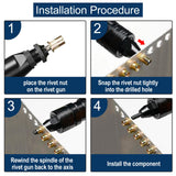 🔩 Vifmy - Kit de surtido de tuercas de remache métricas y SAE (420 unidades), m3 m4 m5 m6 m8 m10 m12#6-32#8-32#10-24 1/4"-20 5/16"-18 3/8"-16 UN. C Flat Head Rivnut Juego de tuercas de acero al carbono