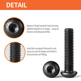 M8-Tornillos de cabeza de botón de 1,25 x 65 mm, tornillos de cabeza de botón, accionamiento de enchufe Allen métrico, acabado de óxido negro, acero de aleación de grado 10,9, completamente roscado, cantidad 10