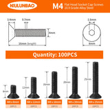 🔩 Tornillos de cabeza plana M4 x 8 mm, 12 mm, 16 mm, 20 mm, 25 mm, tornillos avellanados, acero de aleación de grado 10.9, acabado de óxido negro, unidad hexagonal Allen, métrico totalmente roscado, kit