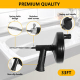 ▶ Herramienta de eliminación de obstrucciones de cabello para desagüe de serpiente de 33 pies, herramienta de eliminación de desagües para fregadero, herramienta de limpieza de drenaje flexible para