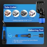 ▶ Herramientas de abocinamiento de 1/4"-3/4" y 6-19mm, herramienta excéntrica de tubo de 45° 6 troqueles con herramienta de desbarbado de embrague para tubo de cobre (juego 5 en 1)