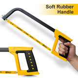 ▶ Marco de sierra de alta tensión con 24 hojas bimetálicas TPI, sierra de mano adecuada para metal, madera, PVC, carpintería