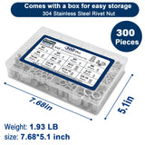 🔩 Vifmy - Kit de surtido de tuercas de remache métricas y SAE (300 unidades), M3 M4 M5 M6 M8 M10 M12#8-32#10-24 1/4"-20 5/16"-18 3/8"-16 304 de acero inoxidable UNUNUNC A UNUNC Head Nutsert
