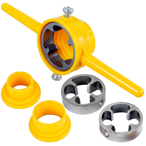 ▶ Roscado de tubos Juego de 6 herramientas de enhebrado de PVC reutilizables para hacer roscas con troqueles de 1/2 pulgada 3/4 pulgadas de 1 pulgada de 1 pulgada, kit de herramientas manuales de fontanería, juego de