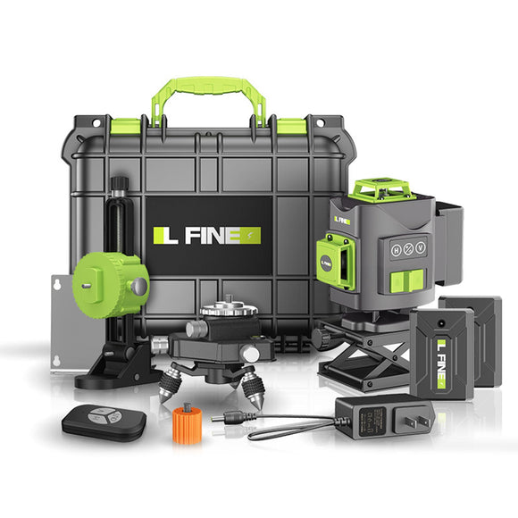 Nivel Láser, Nivel Láser Automático 4D de 16 Líneas, Nivel Láser con Cruz Verde, Nivel Láser 360 Grados con Mando a Distancia, con Base de Ajuste