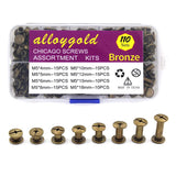🔩 Alloygold Juego de 110 juegos de 8 tamaños de tornillos de encuadernación Chicago con botones de Chicago para bricolaje, adornos de cuero, tornillos de cabeza redonda (M5 x 4, 5, 6, 8, 10, 12, 15, 18) (bronce)