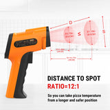 Pistola de termómetro infrarrojo, termómetro láser para cocina, horno de pizza, plancha, motor, HVAC, pistola de temperatura láser con emisividad ajustable y medida máxima de -165 °F
