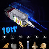 Módulo grabador láser, 10 W (10000 mW), módulo grabador láser de potencia óptica con asistencia de aire, FAC, doble punto comprimido ultrafino de alta precisión, cabeza láser de 4,24 V