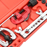 ▶ Herramientas de doble acampanado, 7 troqueles con doblador de tubos (herramienta de llamarada) y cortador de tubos (1/8 pulgadas a 1-1/8 pulgadas / 3-30 mm) para línea de freno automotriz cobre