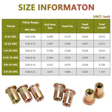 🔩 PRECIHW - Juego de 100 tuercas de remache de acero al carbono, 1/4 a 20 UNC, tuercas de inserción roscadas con cuerpo moleteado para automóvil, muebles, decoración (acabado chapado en zinc)