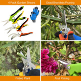 Tijeras de podar, 4 tijeras de jardín con guantes de jardinería, cortadoras de mano, tijeras de jardín de acero inoxidable, podadoras Lengnoyp para jardinería