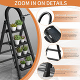 ▶ Escaleras de Tijera, Escalera Plegable Tubular Antiderrapante, Escaleras Plegables para Casa, Oficina, Comercio e Industria (Negro-4 Peldaños con Empuñadura)
