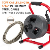 ▶ Máquina limpiadora de drenaje, taladro eléctrico profesional automático de 50 pies x 5/16 pulgadas para tubos de 3/4 a 3 pulgadas, serpiente de drenaje eléctrico portátil con 6 cortadores e